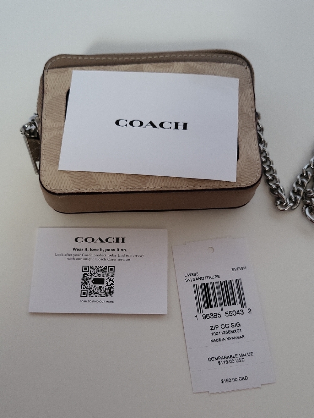 Coach Tan Signature Card Case with Zip - Picture 7 of 9
